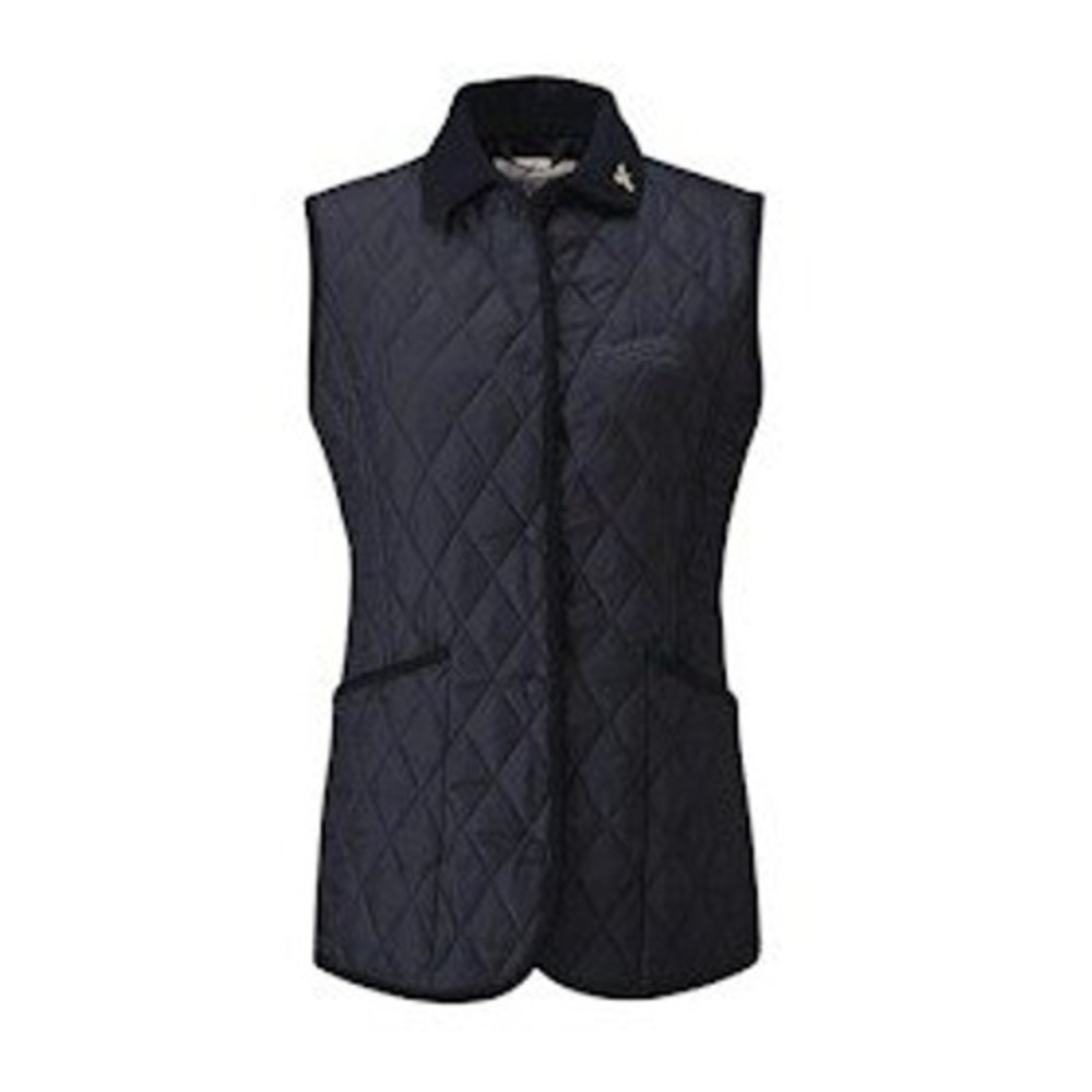 John Partridge Moorland Quilted Gilet Vest‎ Navy Claret Womens M Made in UK NEW